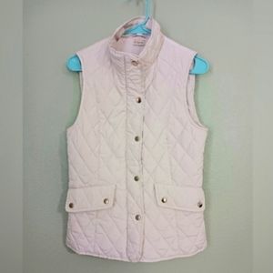 Cremieux quilted white snap button-down vest with  pockets and stench back waist